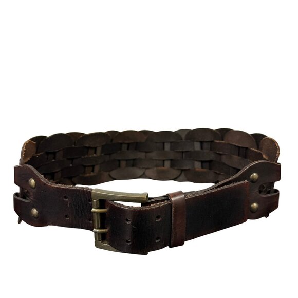 Antoniazzi Brown Leather Thick Woven Belt Statement Weave Womens Size Medium - Picture 1 of 10